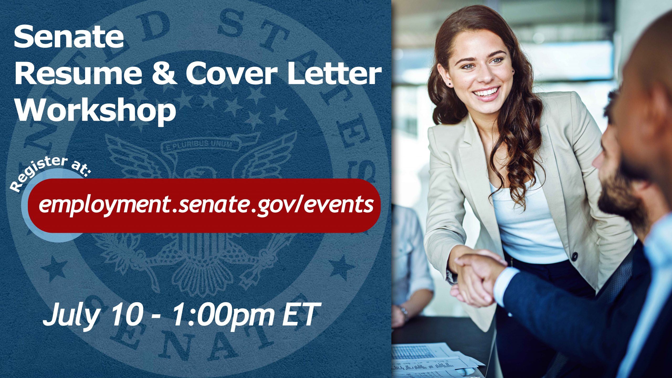 Senate Resume & Cover Letter Workshop promotional image.